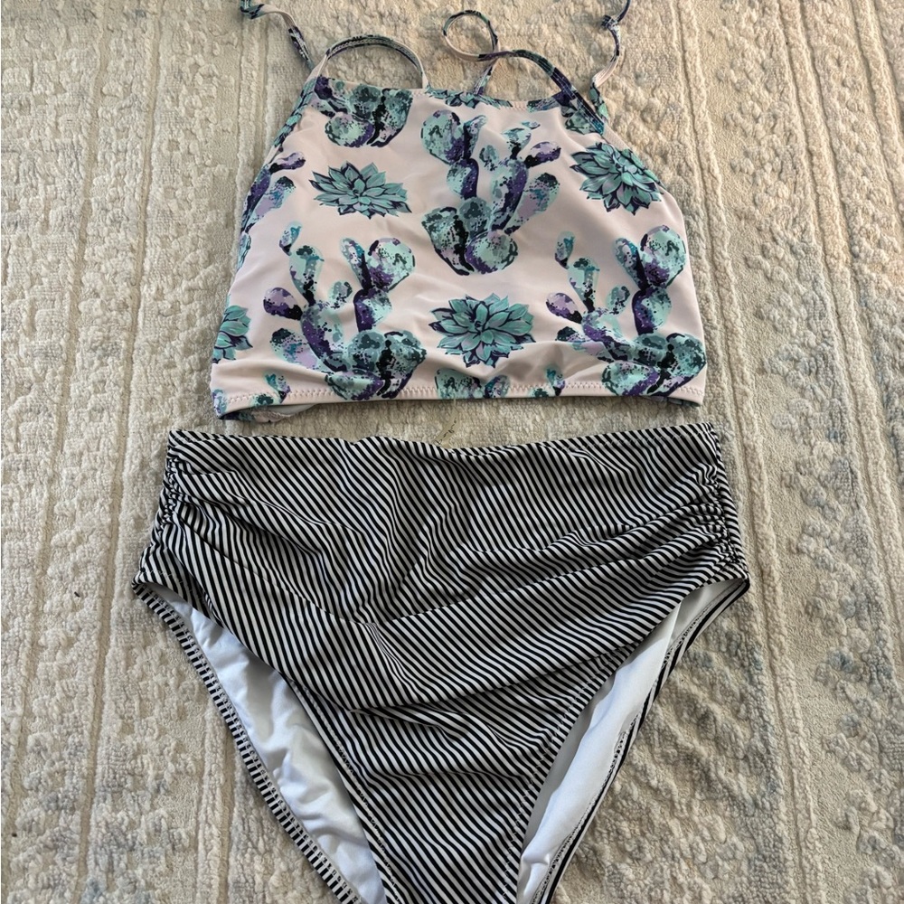 Cupshe Cactus Print Bikini Top and Striped Bottom